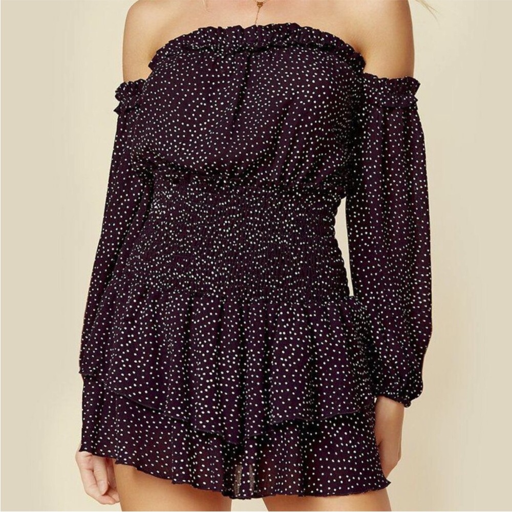 Blue Life Boho Ballerina Romper / Dress In Black Polka Dots Size S